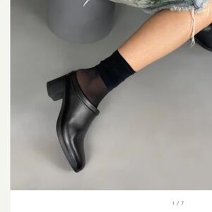 Hopp Studios Collared Mule in Black Apple Leather 38.5